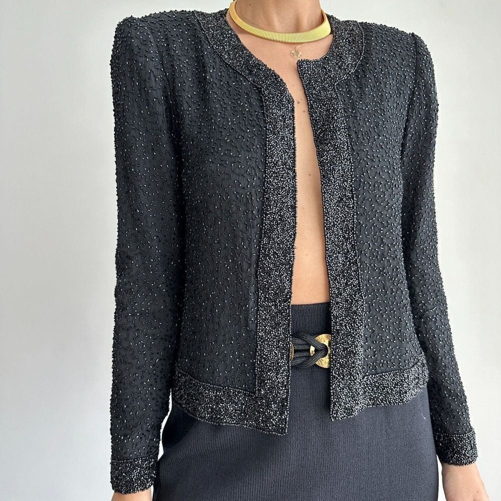 Vintage Silk Beaded Jacket Womens Small Sequin Evening Formal‎ Cocktail STENAY